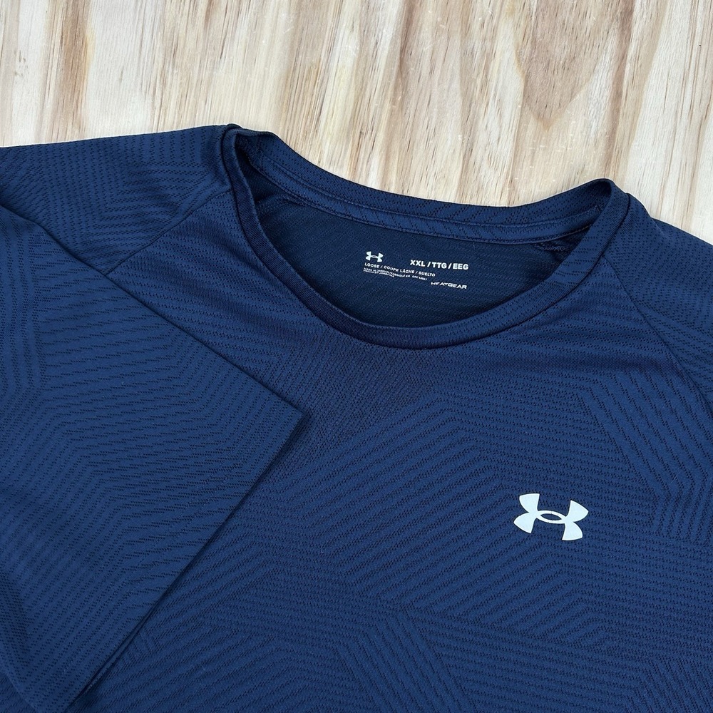 Under Armour Men's HeatGear Short Sleeve T Shirt Blue Pattern XXL Loose Fit Gym